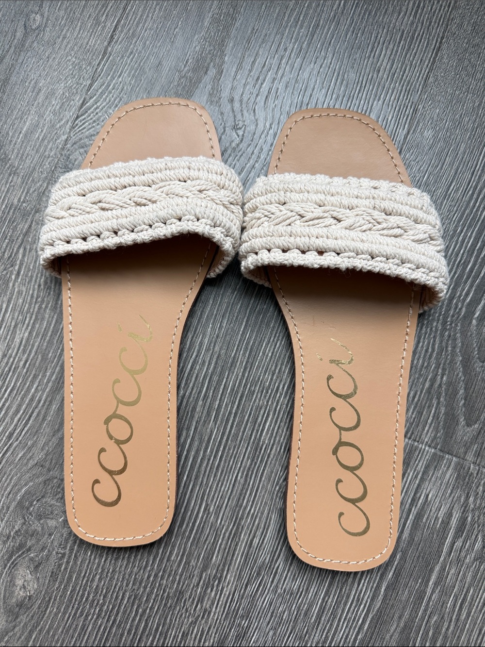 CCOCCI Cream Braided Slide Sandals with Tan Footbed